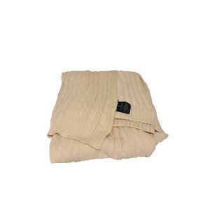 Lauren Ralph Lauren Cotton Cable Knit Blanket Sweater 55" x 59" Ivory Tan Throw